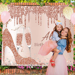 Lofaris Custom Rose Gold Heel Champagne Birthday Backdrop