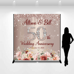Lofaris Custom Rose Pink 50th Wedding Anniversary Backdrop