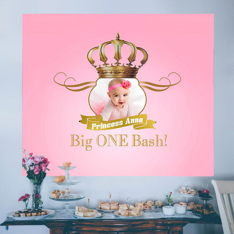 Lofaris Custom Royal Princess Pink 1st Birthday Backdrop