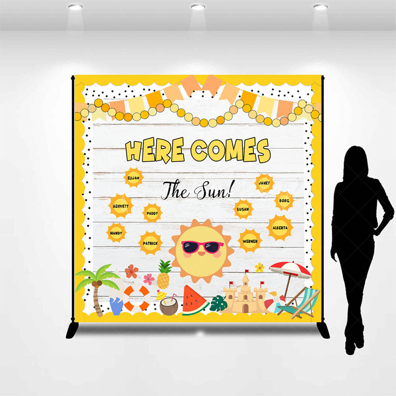 Lofaris Custom Summer Here Comes The Sun Wooden Backdrop
