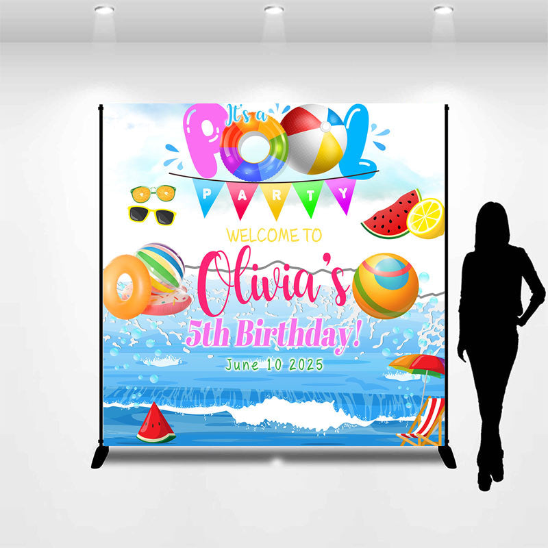 Lofaris Custom Summer Pool Party Girl Birthday Backdrop