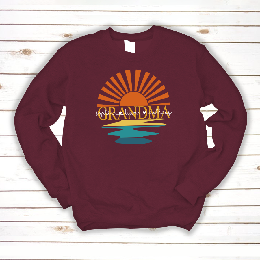 Lofaris Custom Sunset Reflection Grandma And Kids Sweatshirt