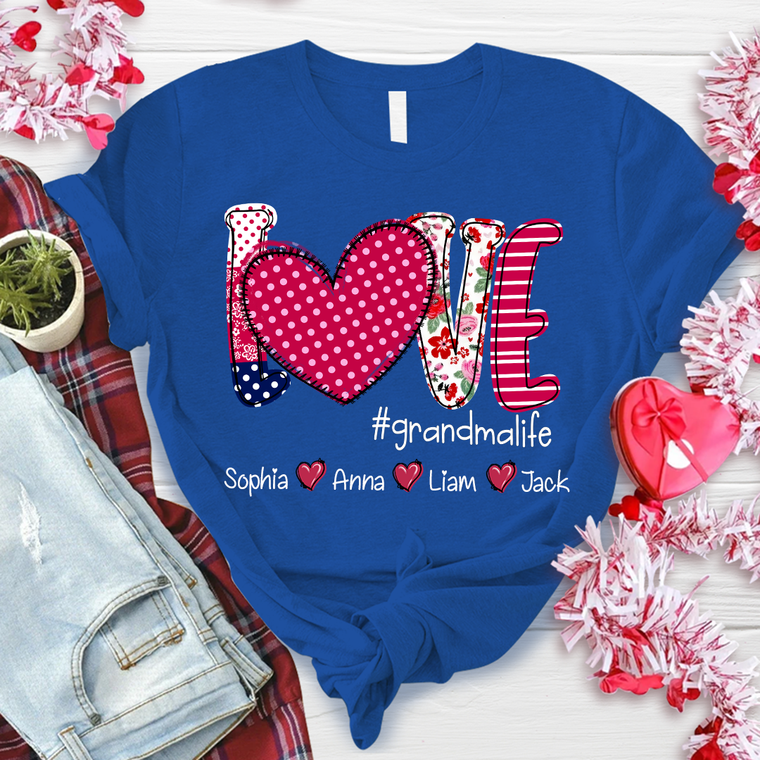 Lofaris Custom Valentines Heart Grandma And Kids T - Shrit