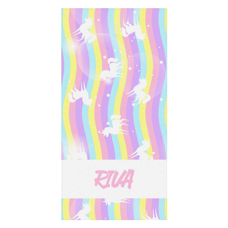 Lofaris Custom Wave Rainbow Unicorn Beach Towel For Girls