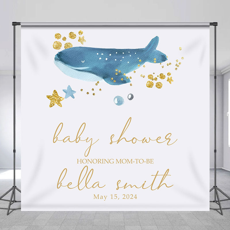 Custom White Blue Whale Backdrop for Baby Shower - Lofaris