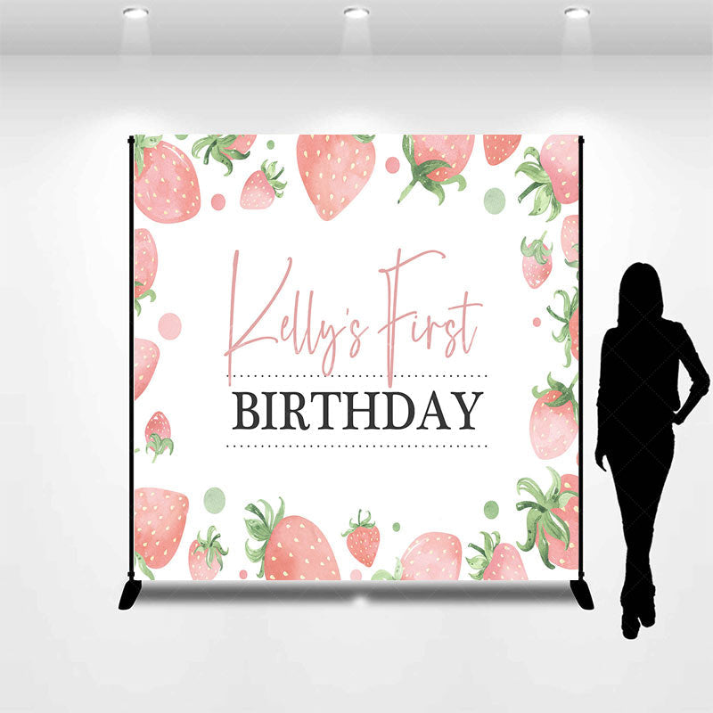 Lofaris Custom White Pink Strawberry 1st Birthday Backdrop