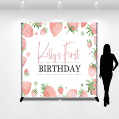 Lofaris Custom White Pink Strawberry 1st Birthday Backdrop