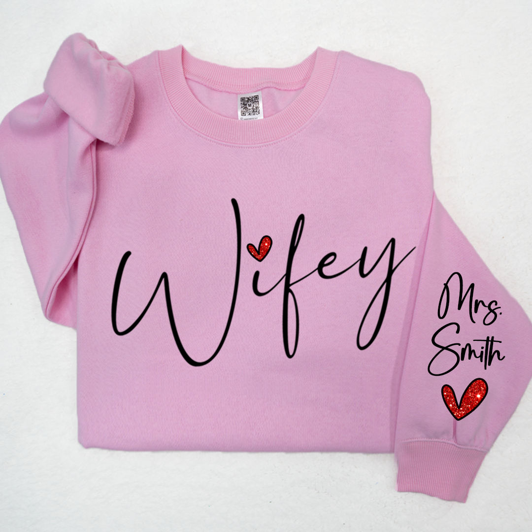 Lofaris Glitter Cute Wifey Sweatshirt Engagement Gift Bridal Shower for Bride Personalized New Wife LTP01