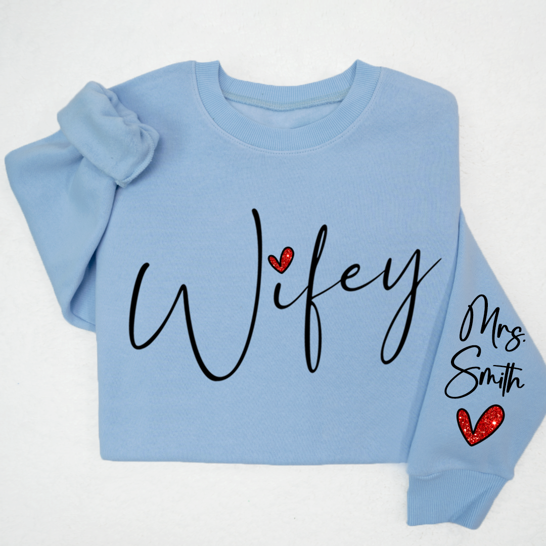 Lofaris Glitter Cute Wifey Sweatshirt Engagement Gift Bridal Shower for Bride Personalized New Wife LTP01