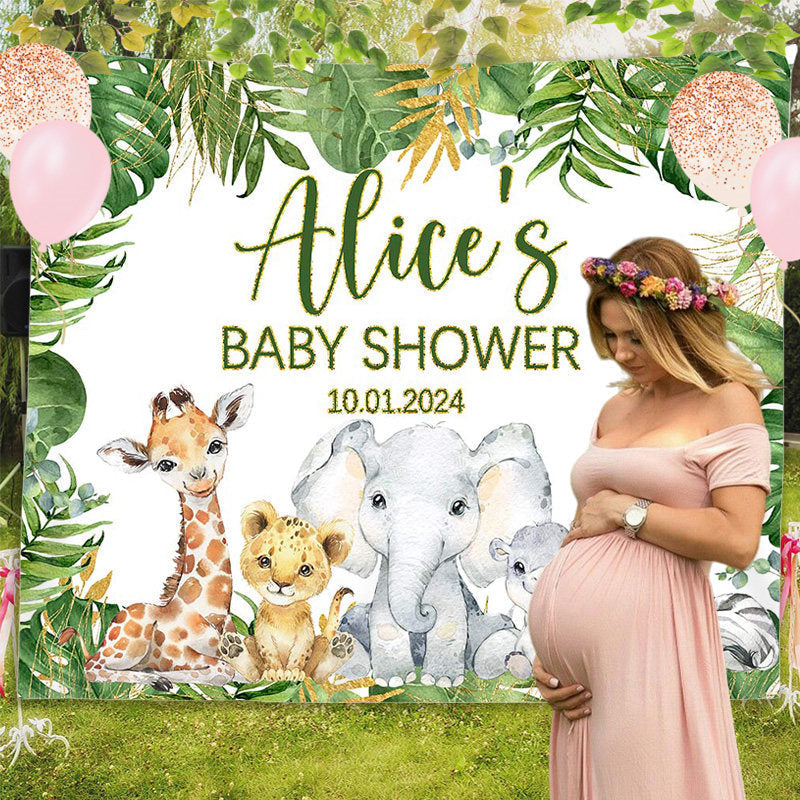 Lofaris Custom Wild Animal Green Leaves Baby Shower Backdrop