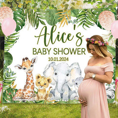 Lofaris Custom Wild Animal Green Leaves Baby Shower Backdrop