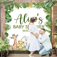 Lofaris Custom Wild Animal Green Leaves Baby Shower Backdrop