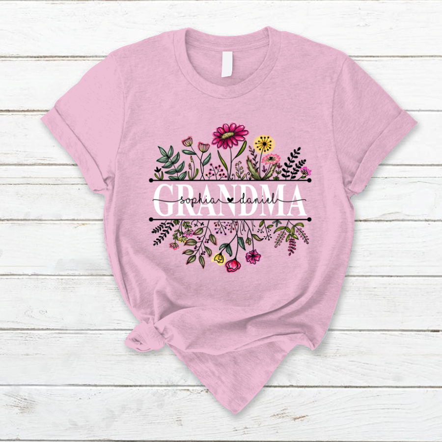 Lofaris Custom Wildflower Grandma And Kids Gift T - Shirt