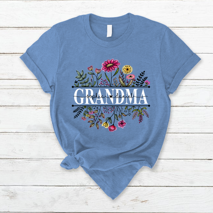 Lofaris Custom Wildflower Grandma And Kids Gift T - Shirt