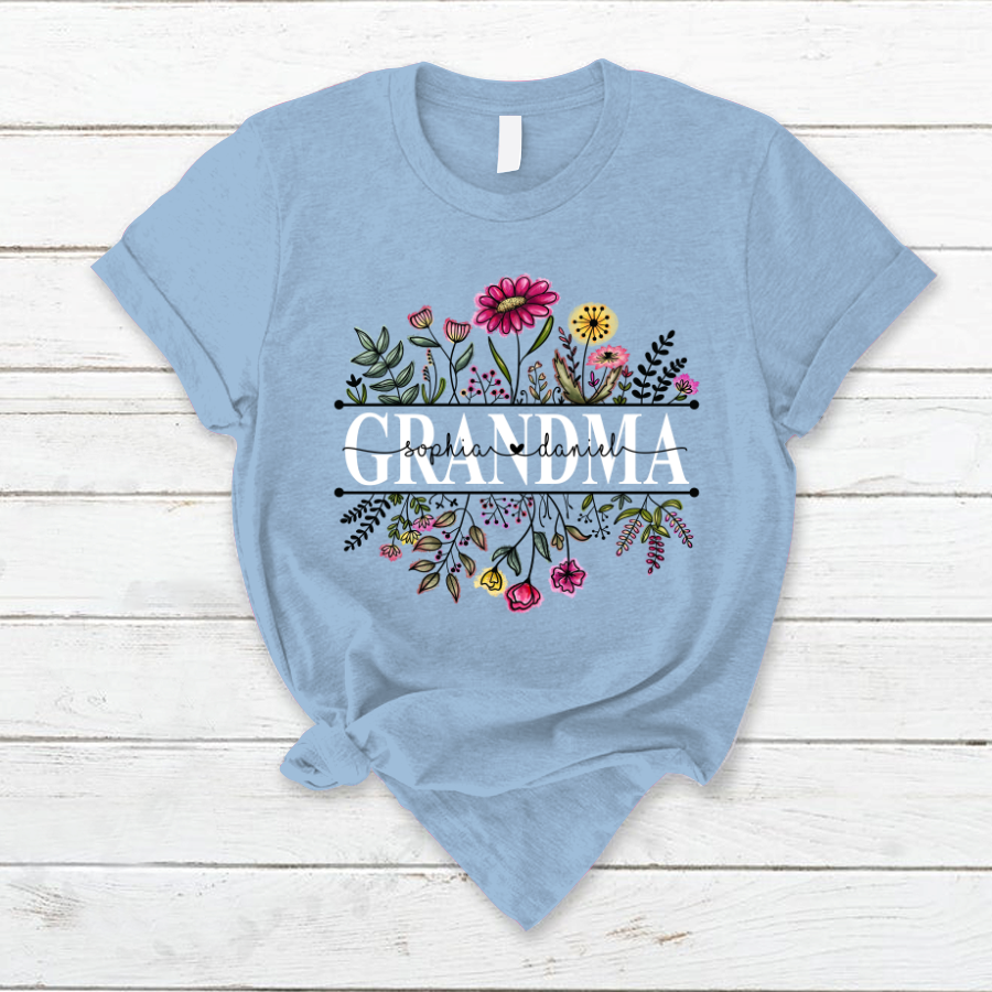 Lofaris Custom Wildflower Grandma And Kids Gift T - Shirt