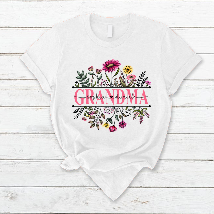 Lofaris Custom Wildflower Grandma And Kids Gift T - Shirt