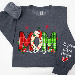 Lofaris Merry Christmas Snow Mom Cute Sweatshirt And Kids Name On Sleeve Minimalist Cool Sweater Personalized Mother Day Gift For LTP01