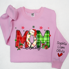Lofaris Merry Christmas Snow Mom Cute Sweatshirt And Kids Name On Sleeve Minimalist Cool Sweater Personalized Mother Day Gift For LTP01