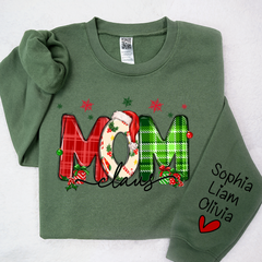 Lofaris Merry Christmas Snow Mom Cute Sweatshirt And Kids Name On Sleeve Minimalist Cool Sweater Personalized Mother Day Gift For LTP01