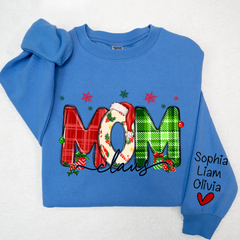 Lofaris Merry Christmas Snow Mom Cute Sweatshirt And Kids Name On Sleeve Minimalist Cool Sweater Personalized Mother Day Gift For LTP01