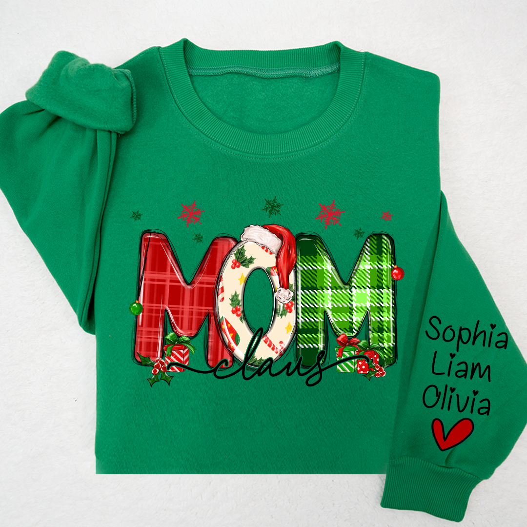 Lofaris Merry Christmas Snow Mom Cute Sweatshirt And Kids Name On Sleeve Minimalist Cool Sweater Personalized Mother Day Gift For LTP01