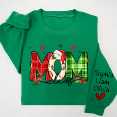 Lofaris Merry Christmas Snow Mom Cute Sweatshirt And Kids Name On Sleeve Minimalist Cool Sweater Personalized Mother Day Gift For LTP01