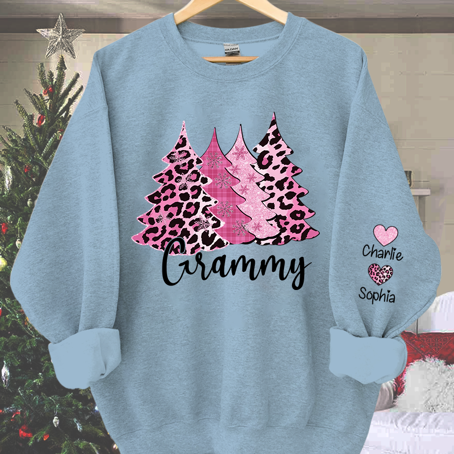 Lofaris Customized Printed Christmas Trees Grandma Shirt Pink Plaid Leopard Cheetah Buffalo Sweatshirt