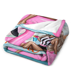 Lofaris Customized Face Bikini Flamingo Ring Summer Blanket