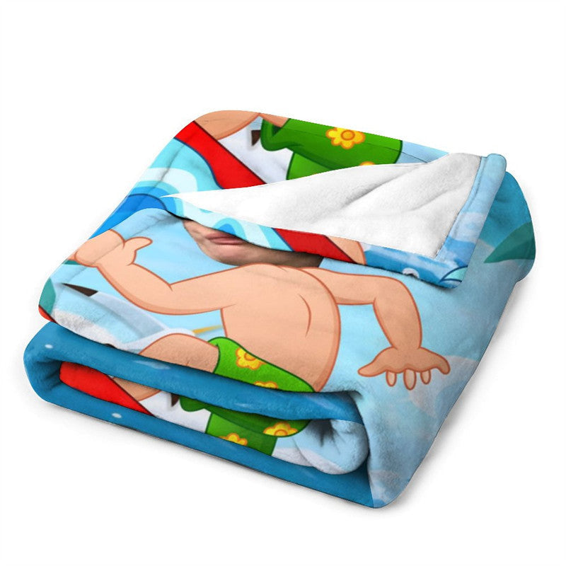 Lofaris Customized Green Shorts Surfing Boy Waves Blanket