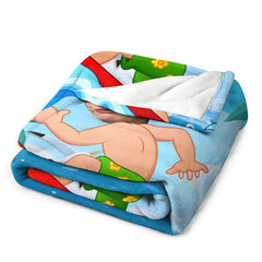 Lofaris Customized Green Shorts Surfing Boy Waves Blanket