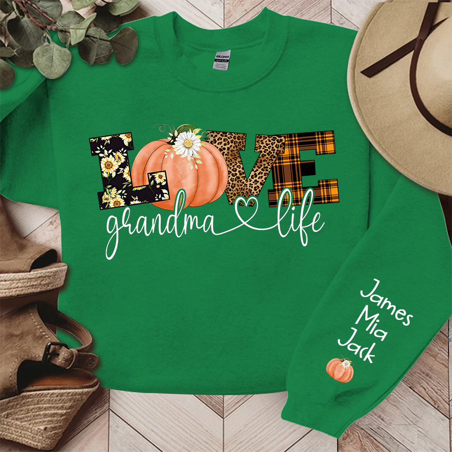 Lofaris Customized Love Grandma Life Fall Pumpkin Sweatshirt