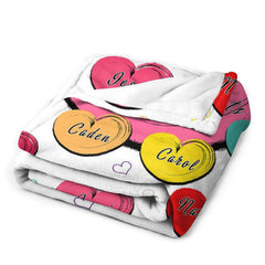 Lofaris Customized Name Heart Patterns Warm Family Blanket