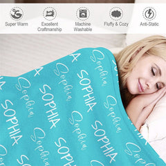 Lofaris Customized Name Multiple Fonts Blue Soft Blanket