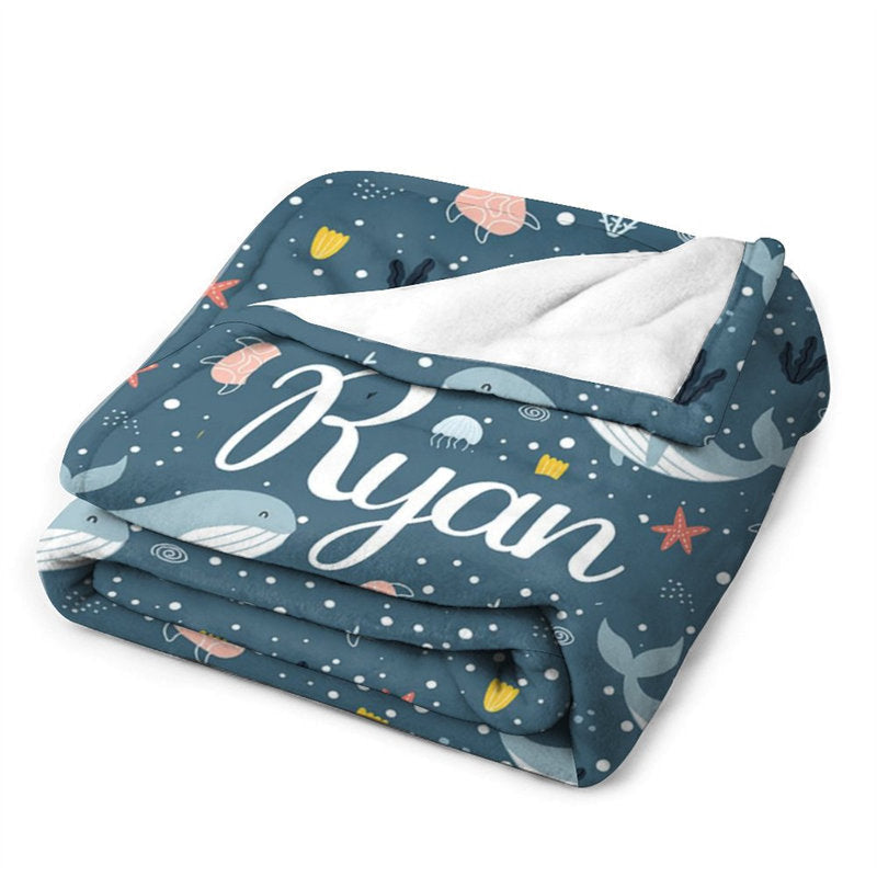 Lofaris Customized Name Ocean Fish And Whales Warm Blanket
