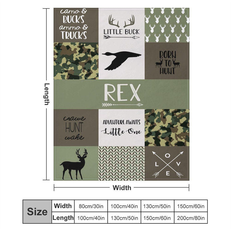 Lofaris Customized Name Outdoor Green Camouflage Blanket