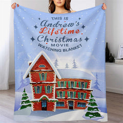 Lofaris Customized Name Red Castle Snowy Christmas Blanket