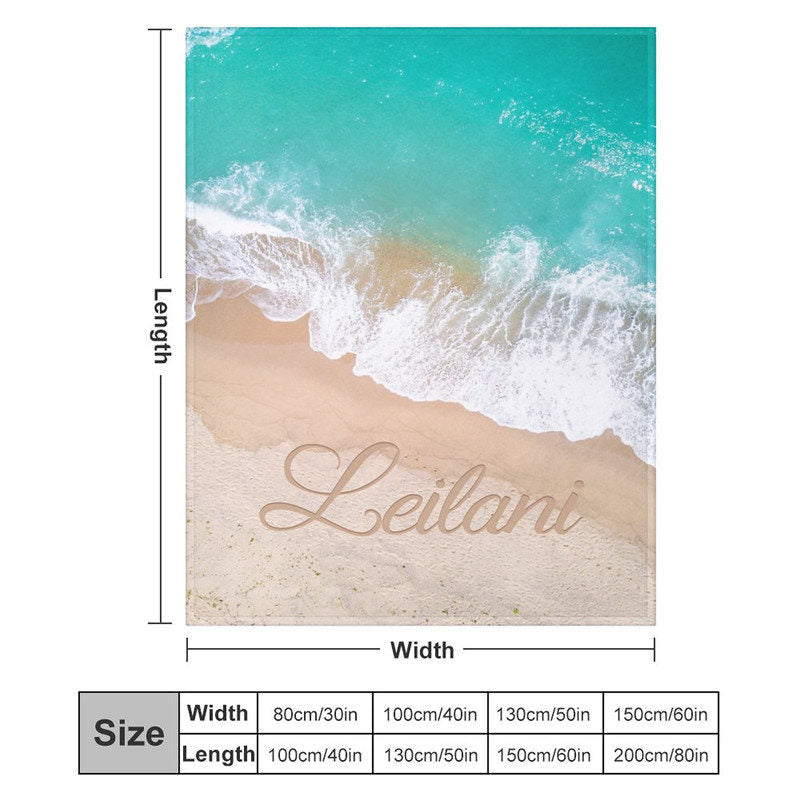Lofaris Customized Name Sandbeach Sea Wave Snuggly Blanket
