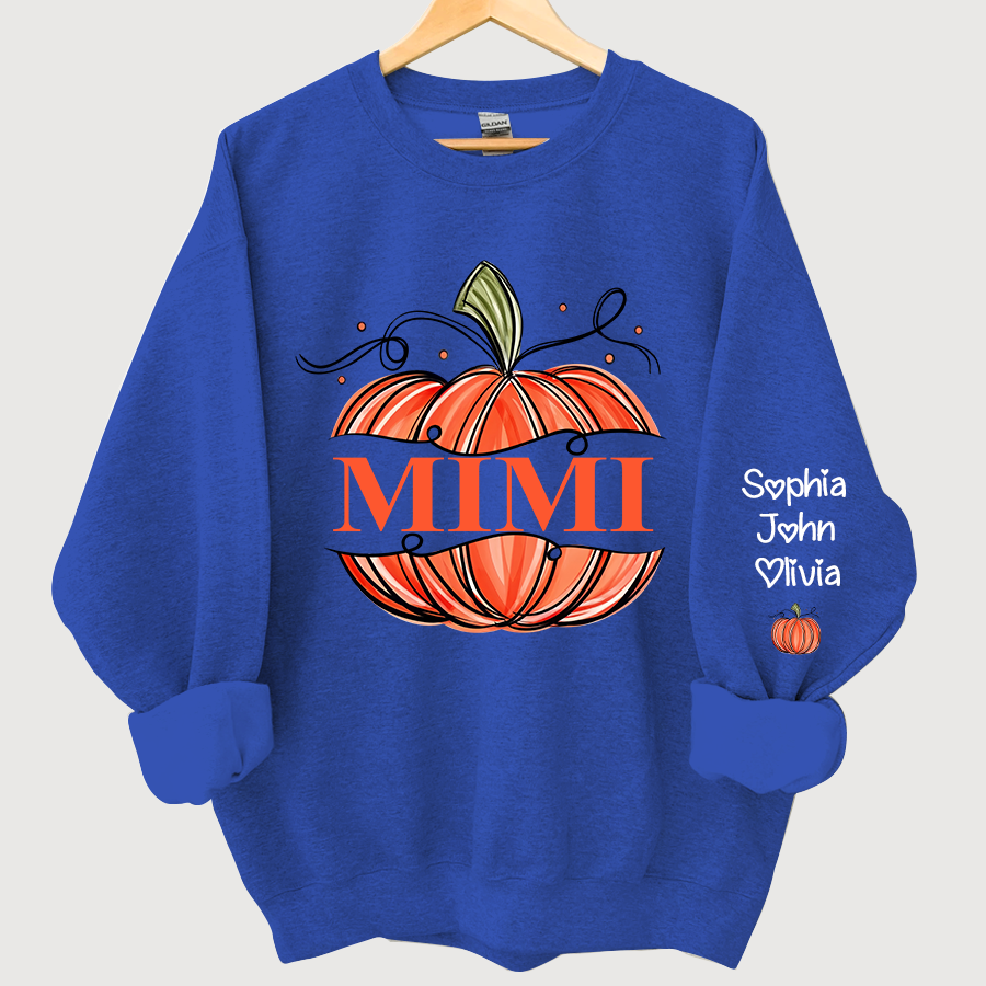 Lofaris Orange Watercolor Pumpkin Mimi And Grandkids Autumn Sweatshirt