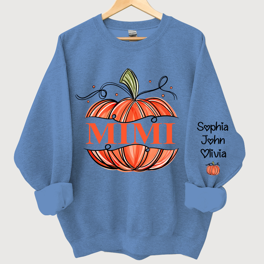 Lofaris Orange Watercolor Pumpkin Mimi And Grandkids Autumn Sweatshirt