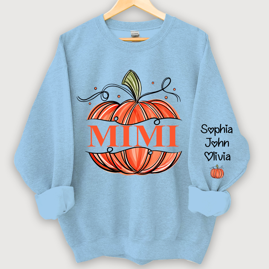 Lofaris Orange Watercolor Pumpkin Mimi And Grandkids Autumn Sweatshirt