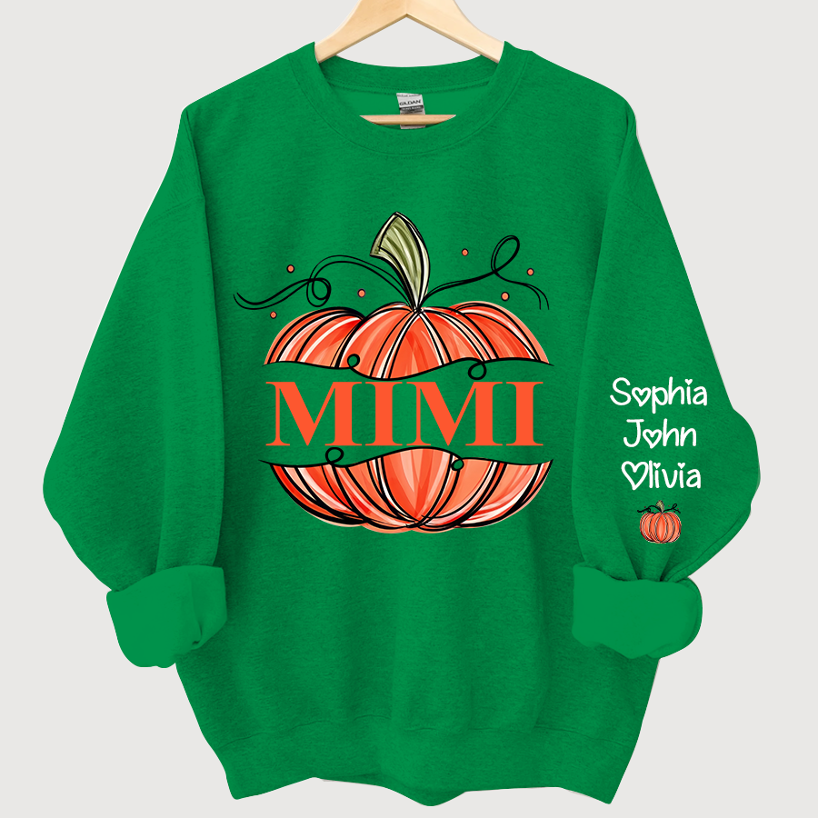 Lofaris Orange Watercolor Pumpkin Mimi And Grandkids Autumn Sweatshirt