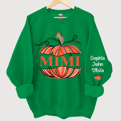 Lofaris Orange Watercolor Pumpkin Mimi And Grandkids Autumn Sweatshirt