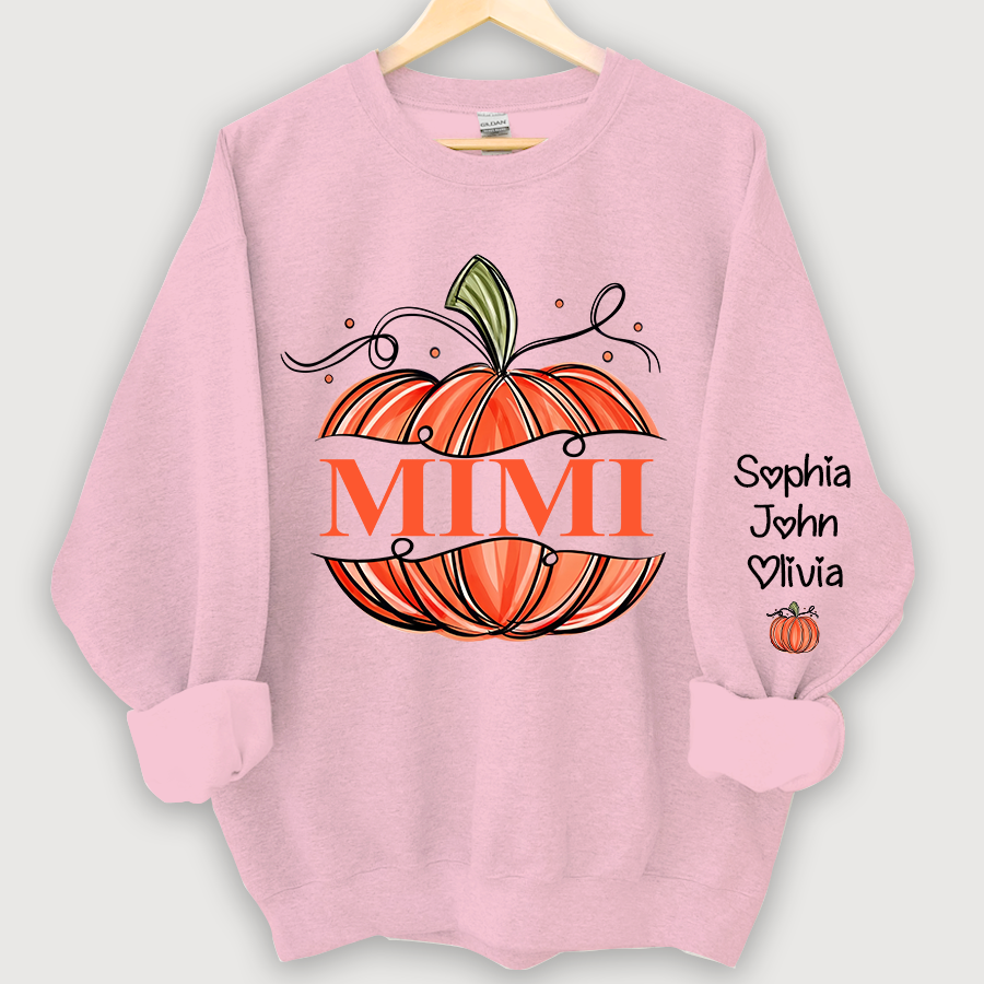 Lofaris Orange Watercolor Pumpkin Mimi And Grandkids Autumn Sweatshirt