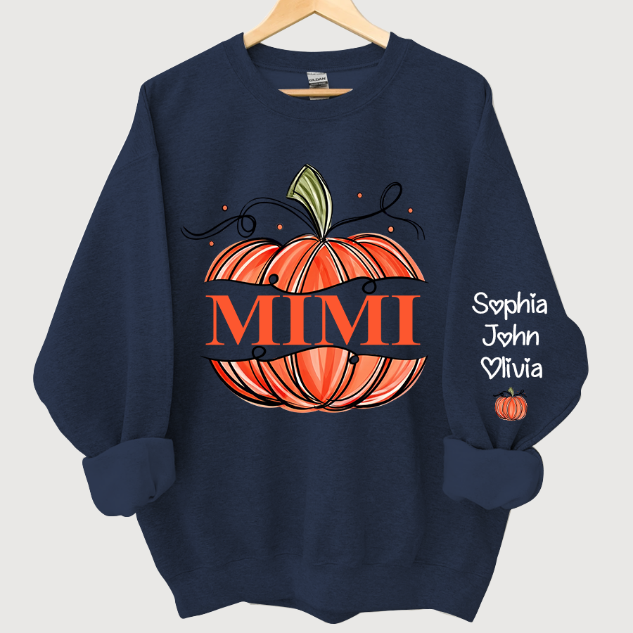 Lofaris Orange Watercolor Pumpkin Mimi And Grandkids Autumn Sweatshirt