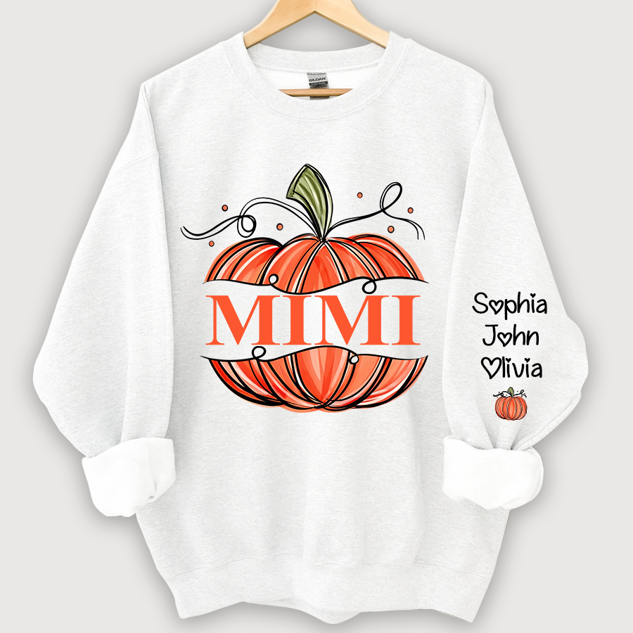 Lofaris Orange Watercolor Pumpkin Mimi And Grandkids Autumn Sweatshirt