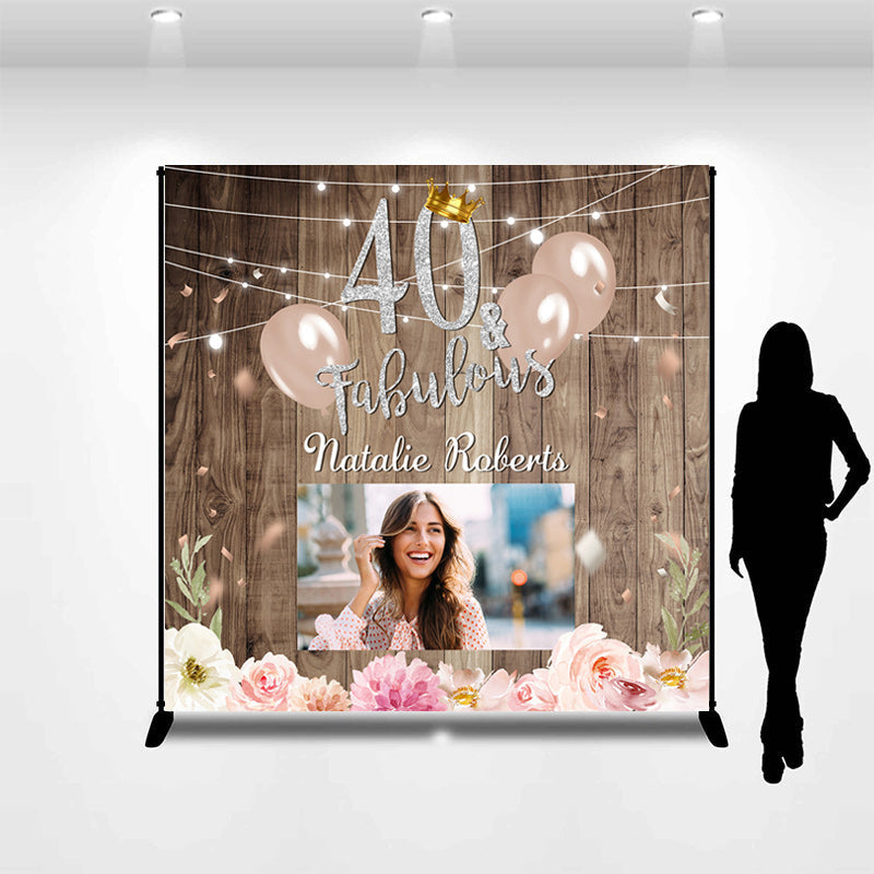 Lofaris Customized Photo Floral Wood 40th Birthday Backdrop