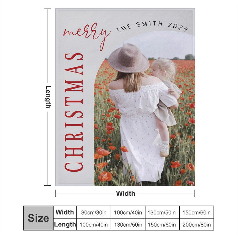 Lofaris Customized Photo Gray Family 2024 Christmas Blanket