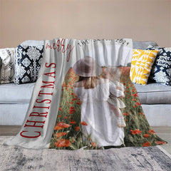 Lofaris Customized Photo Gray Family 2024 Christmas Blanket