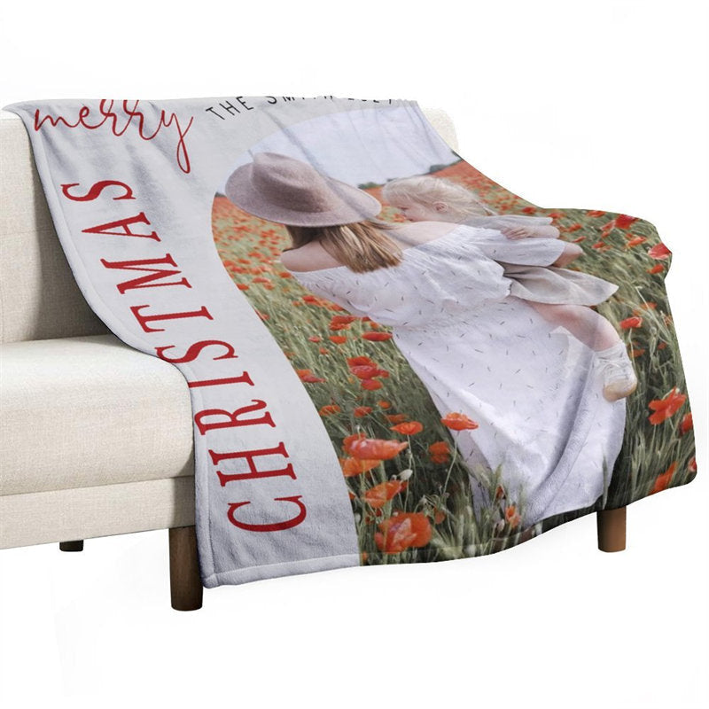 Lofaris Customized Photo Gray Family 2024 Christmas Blanket