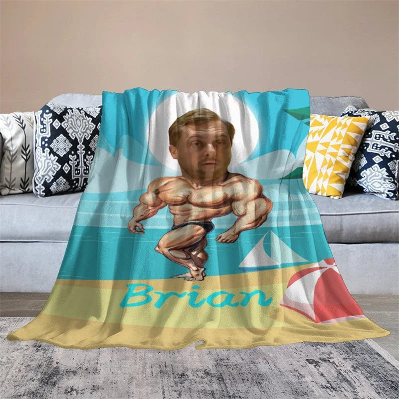 Lofaris Customized Photo Musle Man Coastal Beach Blanket